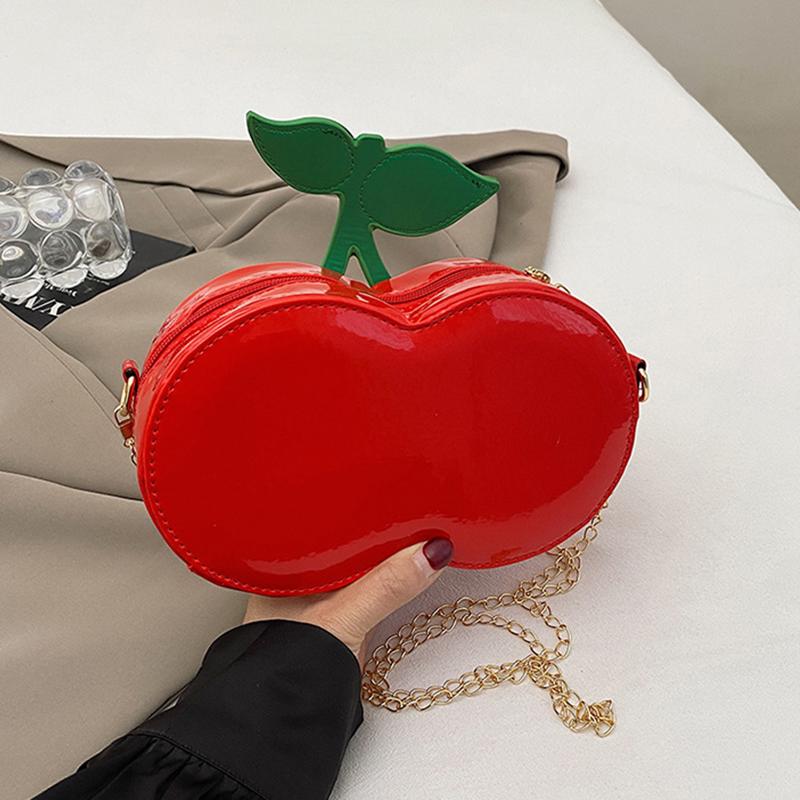 Women's Funny Cherry Shape Shoulder Crossbody Bag Cute Personalized Chain Design Small Purse and Handbag AVE