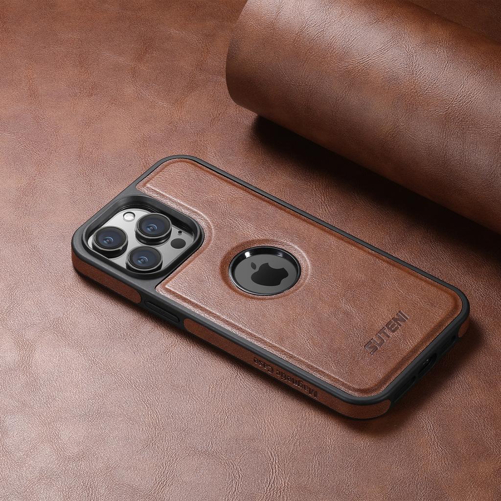 SUTENI Wireless Charging Luxury Faux Leather Magnet Phone Case for IPhone 17 Pro Max 16 Plus 15 14 13 12