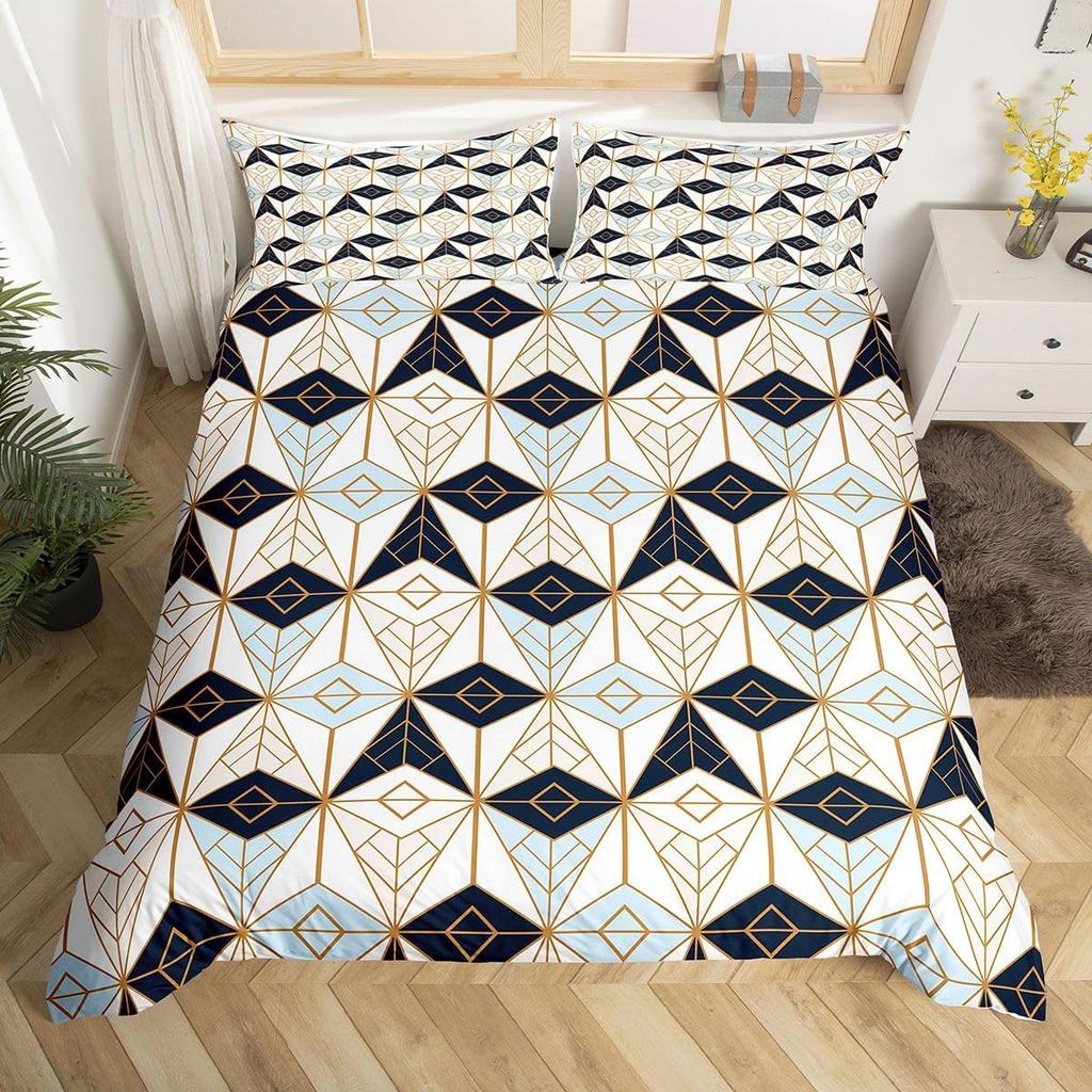 Geometry Duvet Cover Set Simple Circles Grid Pattern Comforter Cover Microfiber Geometric Shape Bedding Set for Boys Adult Gift