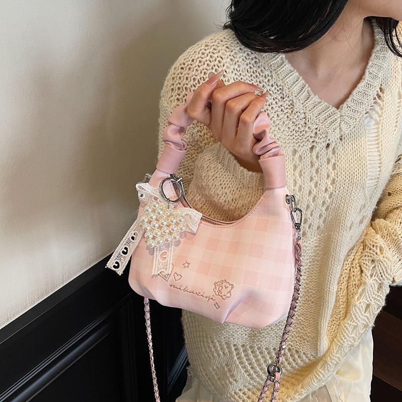 Original Design Girl Handbag Bag Simple New Shoulder Bag High Value Cute Versatile Plaid Messenger Women's Bag