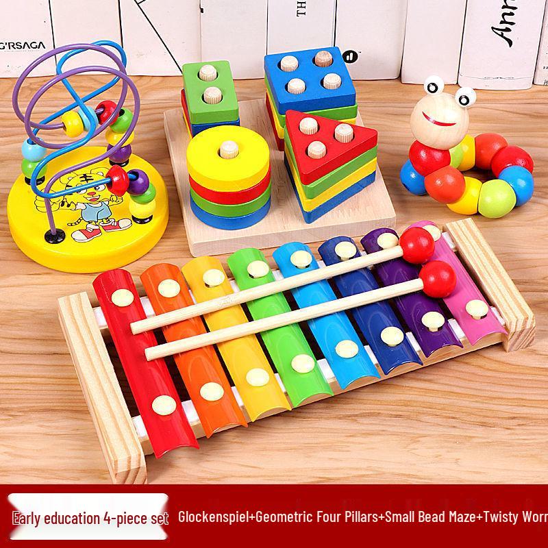 Wooden Educational Building Blocks and Beaded Xylophone Set for Infants and Toddlers – Ideal Children's Day Gift