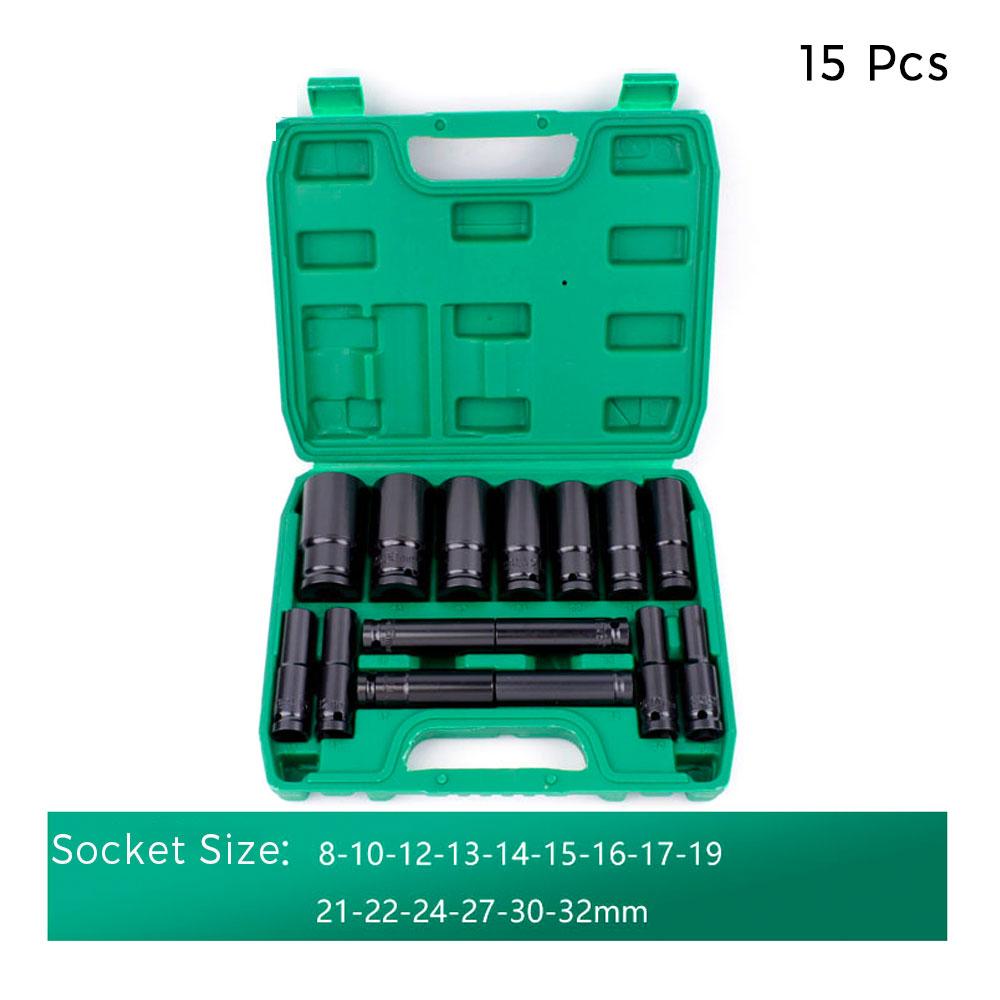 1/2" Drive Socket Set 10 Pcs Metric Deep Socket Set 6 Point Hex Design Impact Socket Set with Portable Storage Case