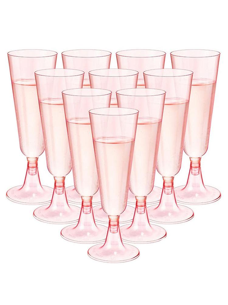 10Pcs Pink Champagne Cup Disposable Plastic Flutes Wedding Birthday Party Supplies Bar Drink Red Wine Celebratory Events