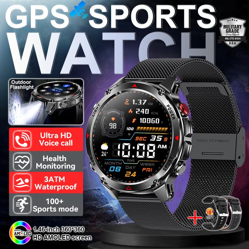 New Outdoors Military GPS Sports Smart Watch Women Dual-Band GNSS Compass Altimeter 3ATM Waterproof BluetoothCall Smartwatch Men