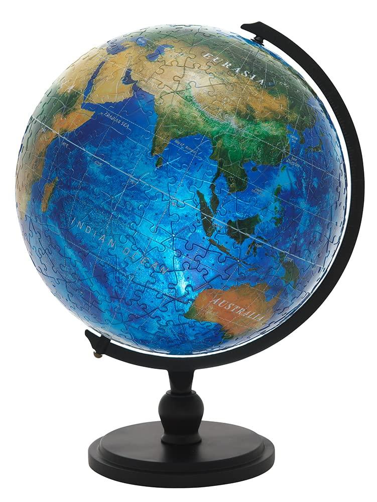Yanoman 540-Piece Jigsaw Puzzle, 3D Spherical Puzzle, Blue Earth Aqua (Approx. 22.9cm Diameter), 2054-111, Includes Piece Request Postcard, Base, and