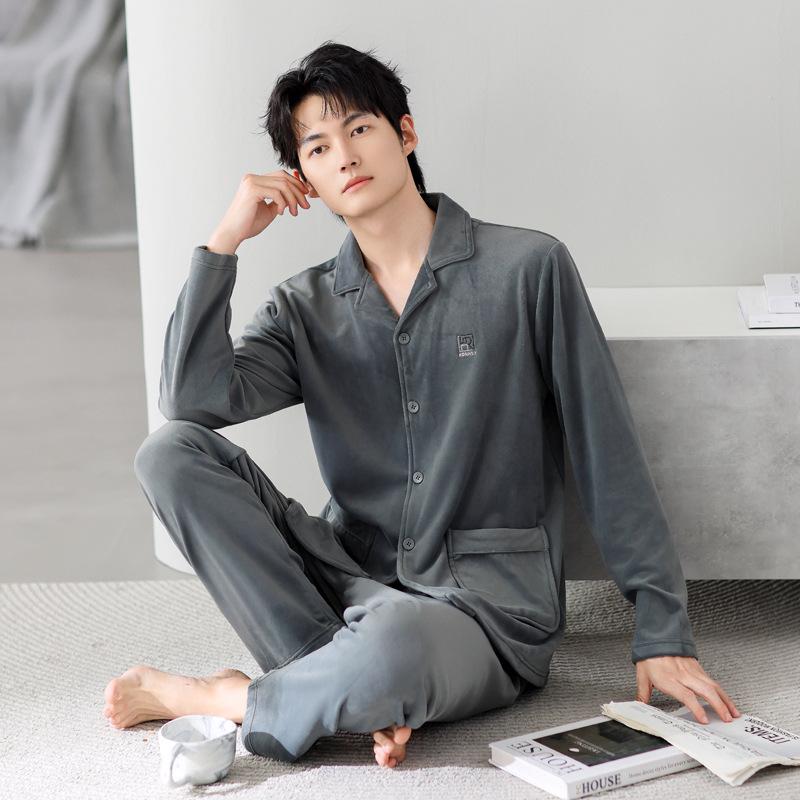 Pajamas Men'S Winter Coral Fleece Men'S Island Fleece Winter Thickened Fleece Men'S Autumn And Winter Loungewear Set