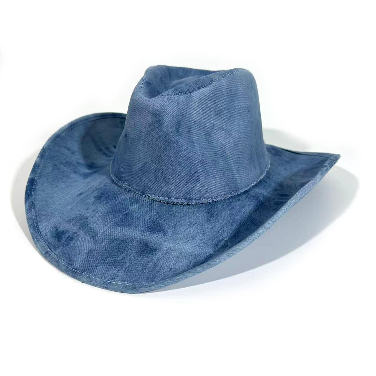 Charm Clothings Women's Dark Blue Peach Heart Top Western Cowboy Hat Spring And Autumn Big Edge Top Hat Men And Farm Shade Jazz Hat 56-58Cm