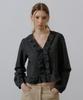 Peulibeo07 Ruffle V-Neck Check Blouse [Frsp05Bl01]_Charcoal
