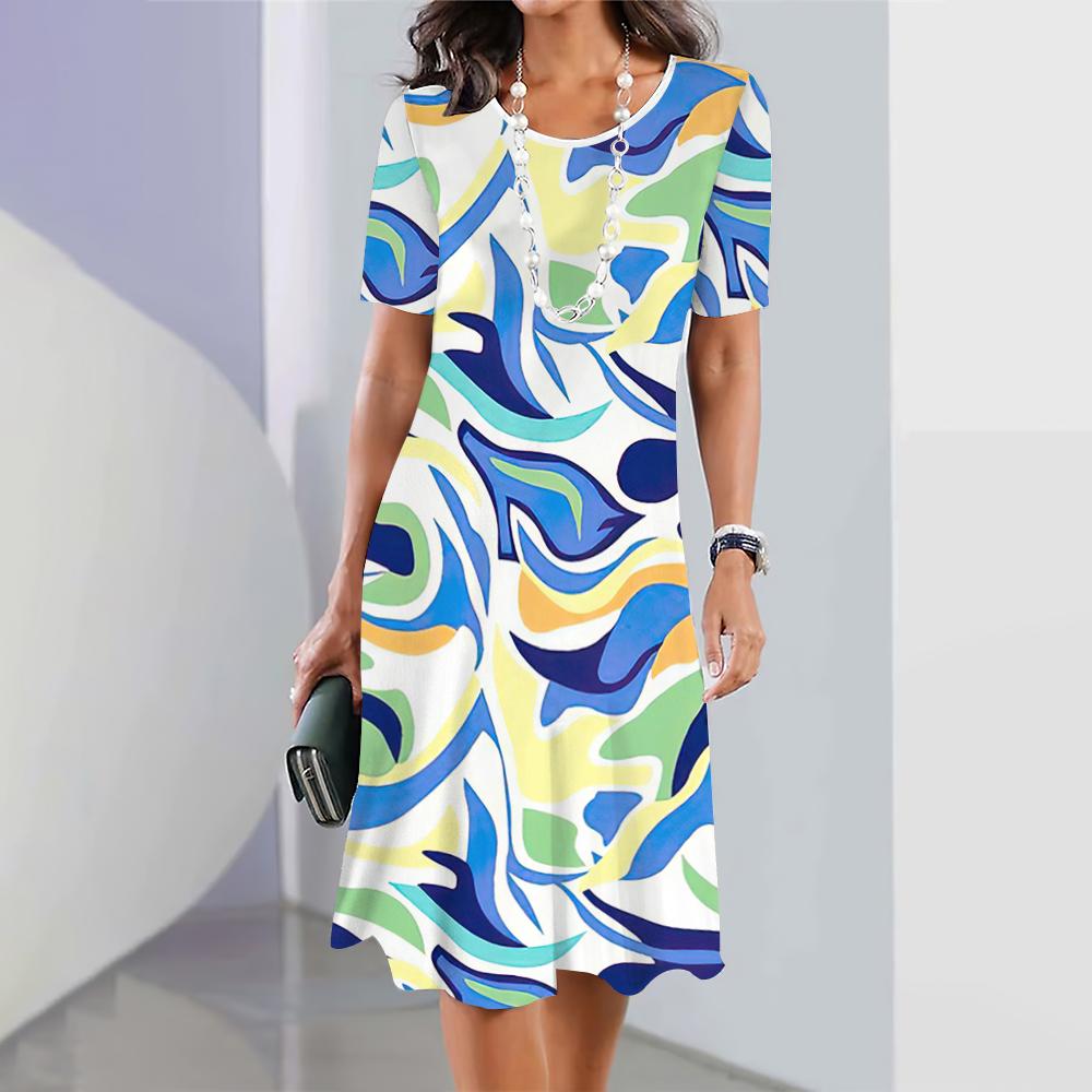 2026 Spring and Summer New Dresses Outdoor Fashion Short Sleeve Irregular Pattern Print Hawaii Vacation Style Dresses