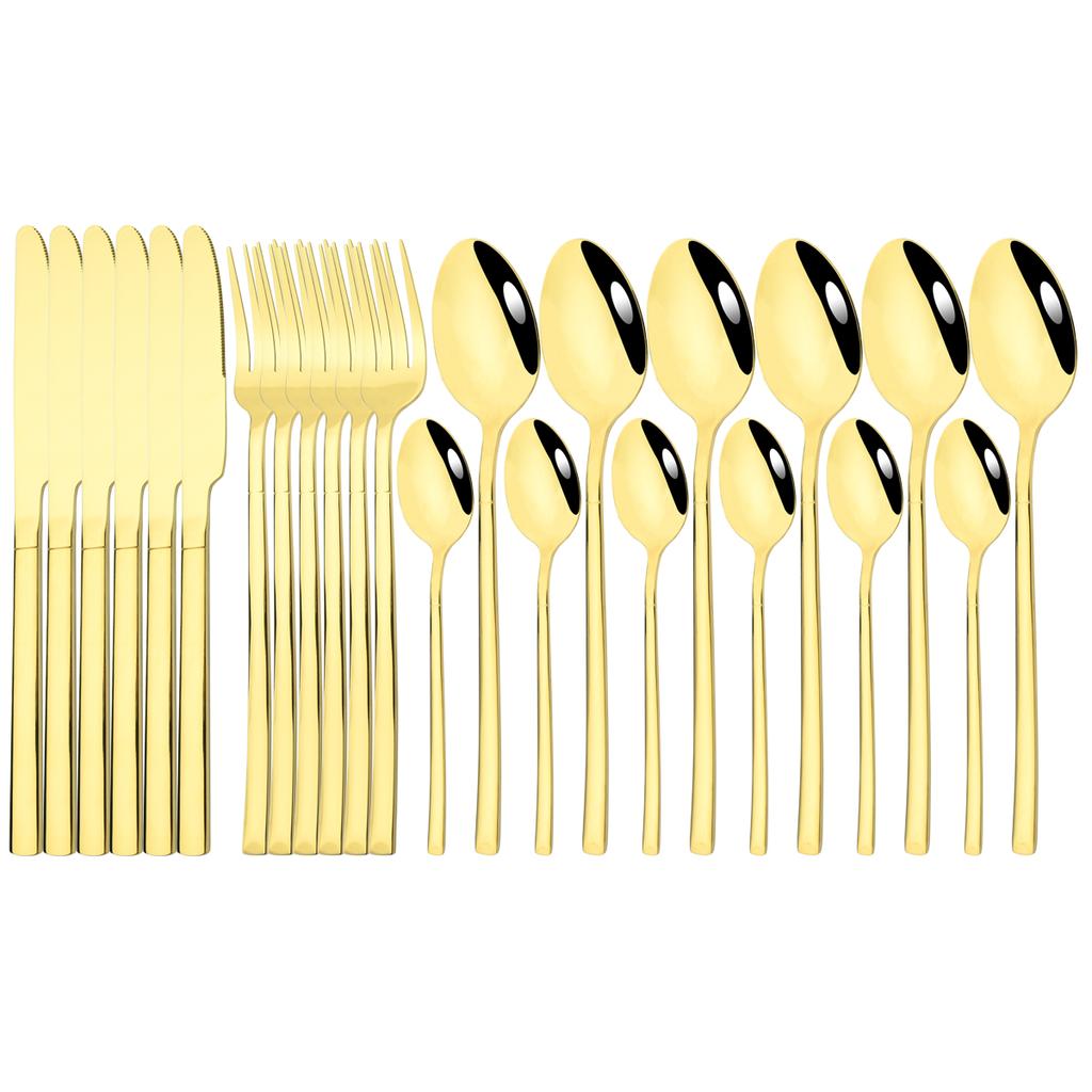 24Pcs Cutlery Set Stainless Steel Dinnerware Knives Fork Spoon Dinner Tableware Party Kitchen Flatware Silverware Set