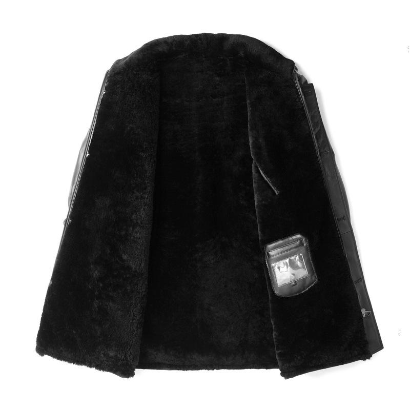 Nowy futrzany, uniwersalny męski płaszcz z prawdziwej skóry, średniej długości, z koziej skóry, pogrubiony, z klapami. Płaszcz z jagnięcego futra