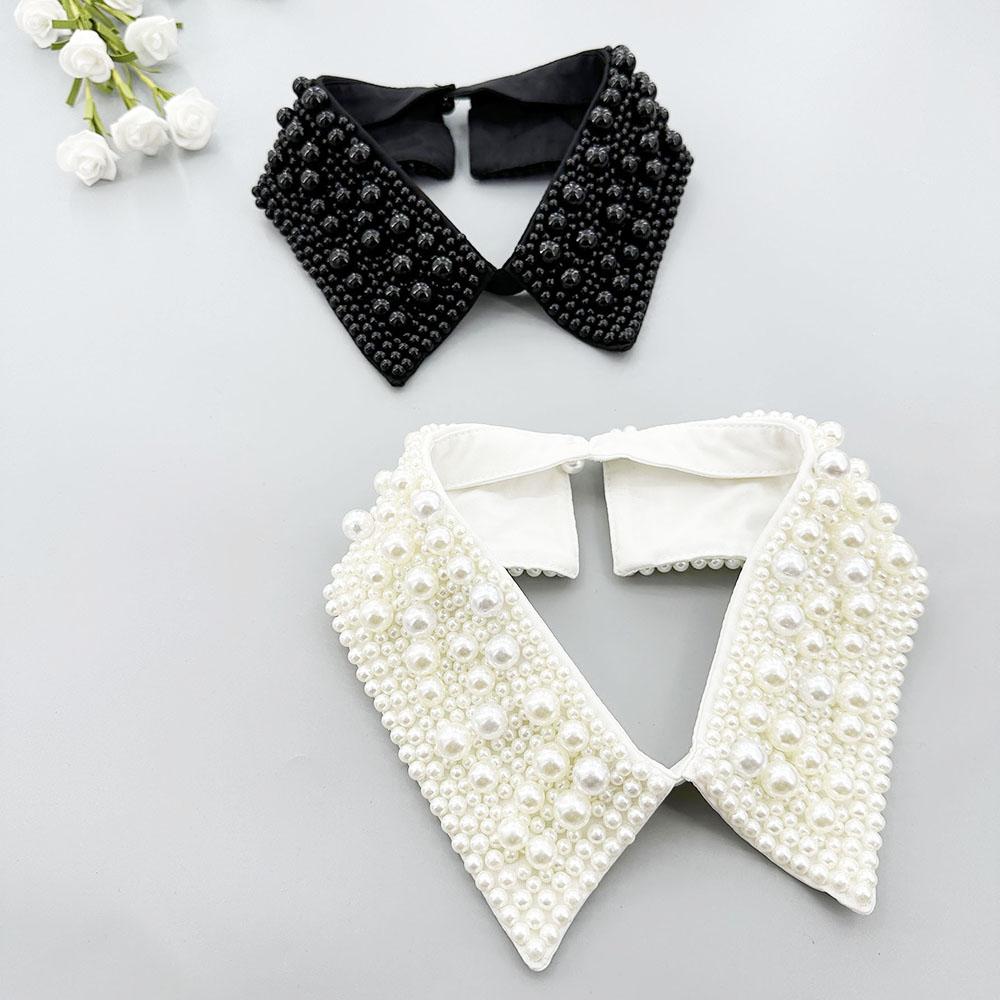 Elegant Vintage Pearl Embellished Handcrafted Collar for Women High-Quality Polyester Fiber Pearl Sewing Woven Necktie Style