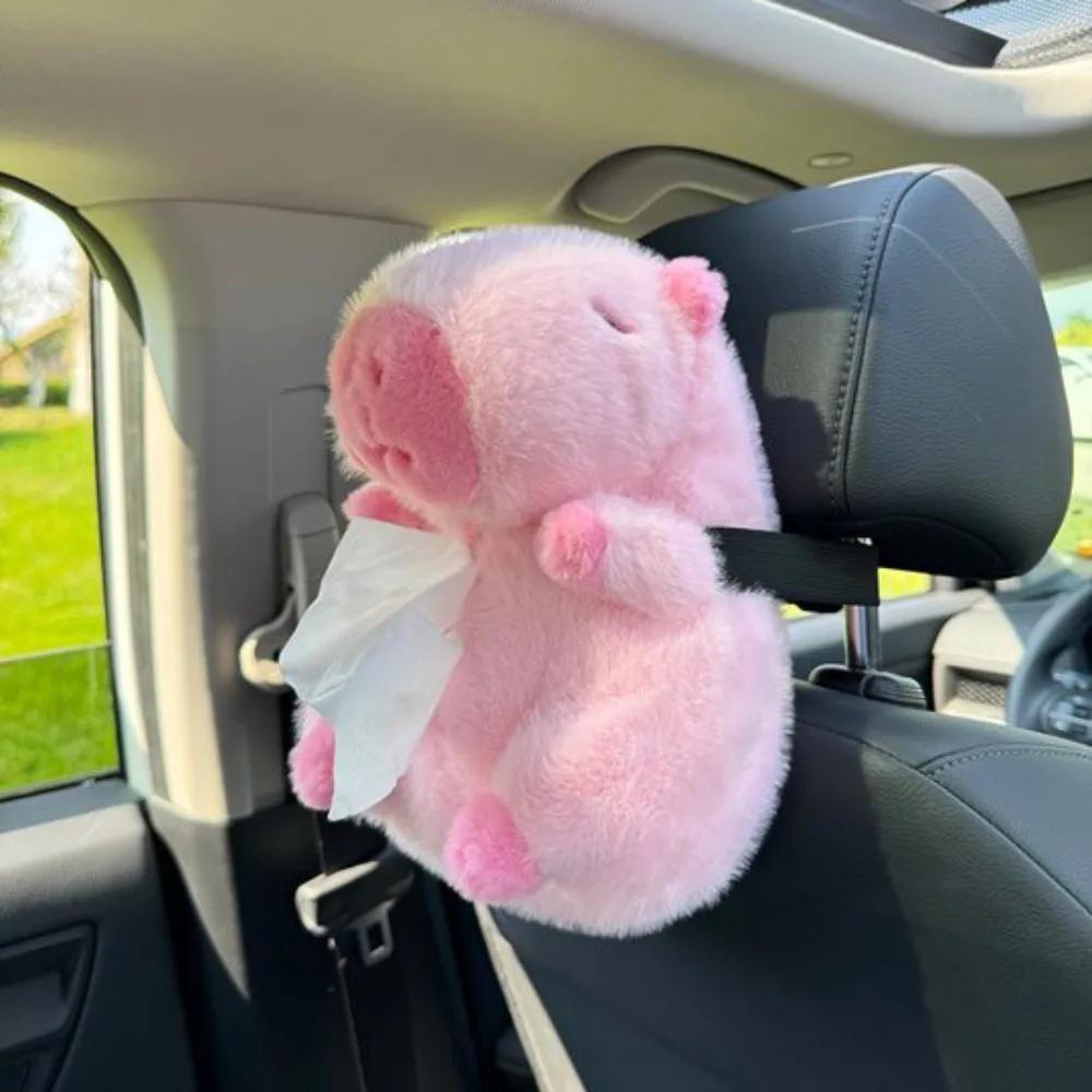 Cute Plush Capybara Car Tissue Box Car Armrest Box Creative Paper Drawing Box Multi functional Hanging Tissue Kawaii Anime Toys