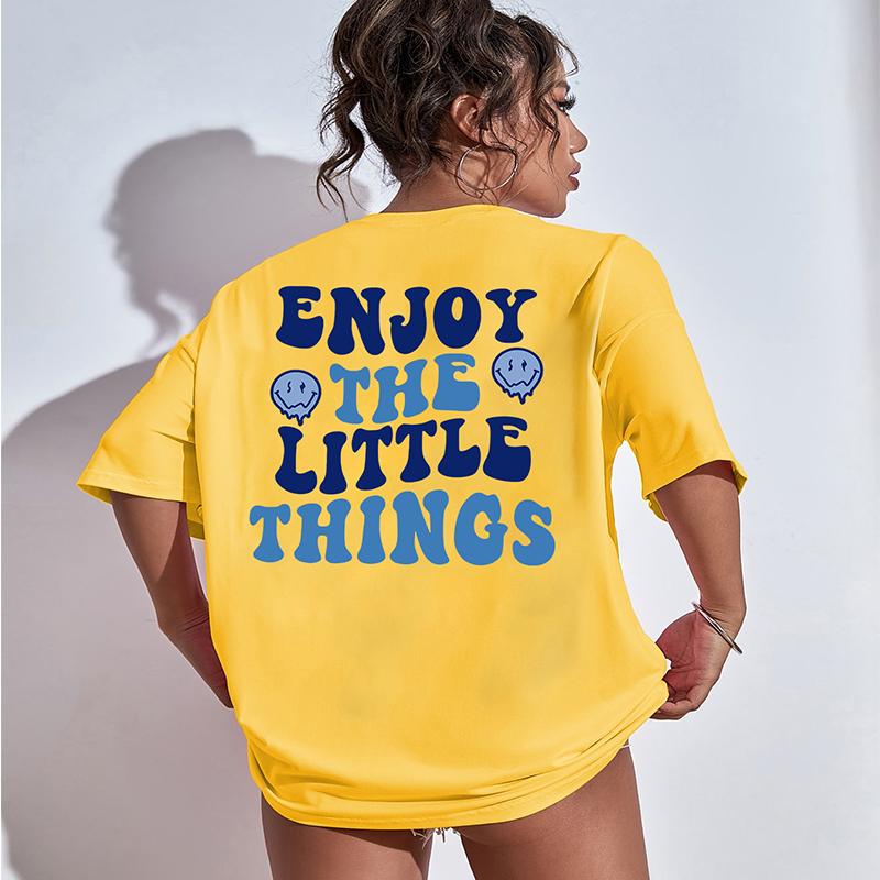 Užijte si maličkosti Slogan Dopis Tištěný Dámská trička Oversize Volné oblečení Výstřih do O Prodyšná Bavlna Krátké rukávy