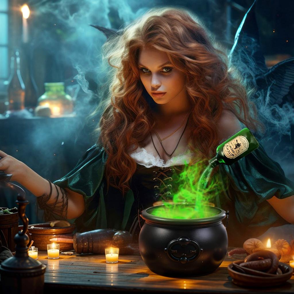 Halloween Decorations Indoor - Witch's Cauldron With Magical Bottles & Fog Maker, Floating Potion DIY, Party Decoration, Halloween Party Decor 50ml