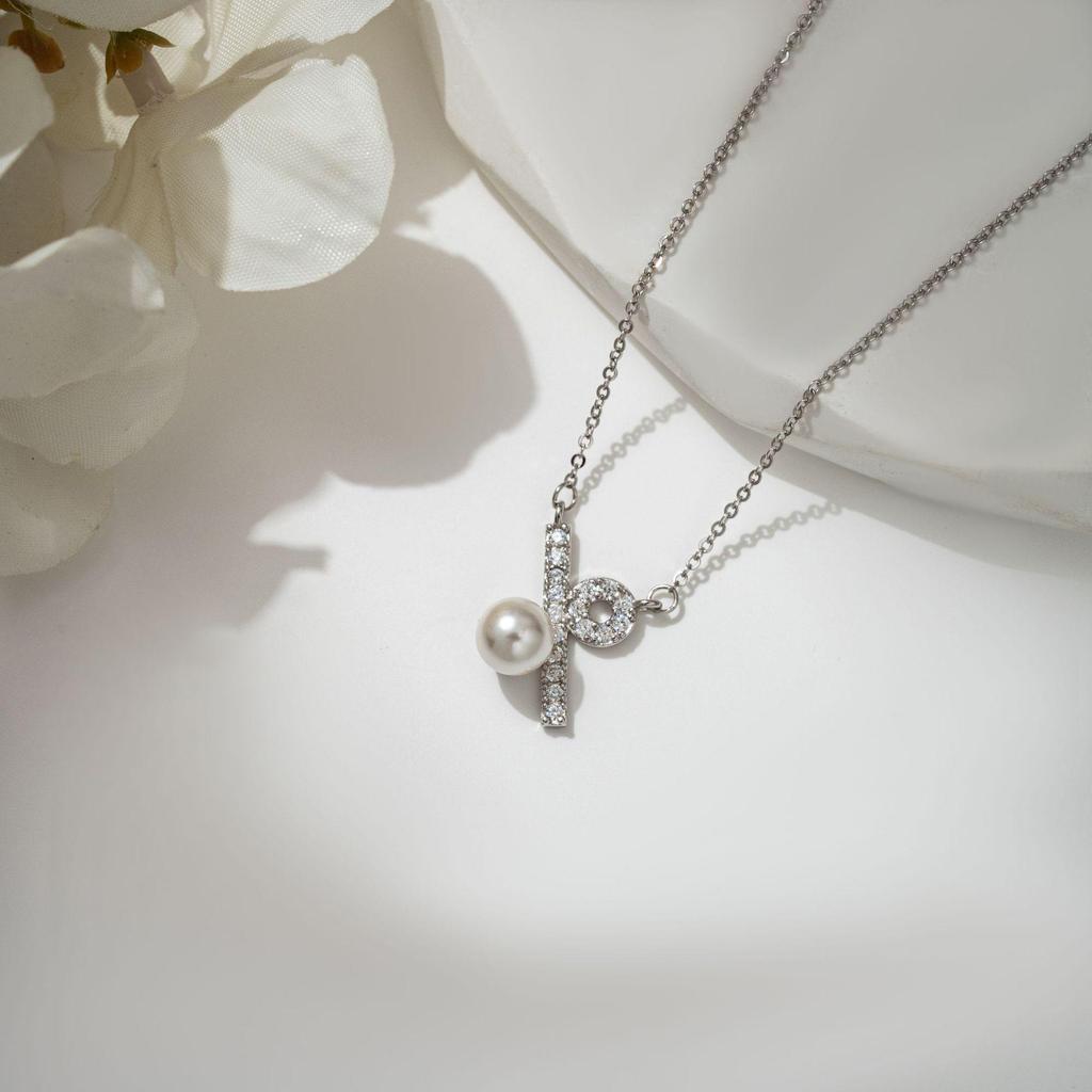 Korean Style Silver Clavicle Necklace with Zircon & Pearl