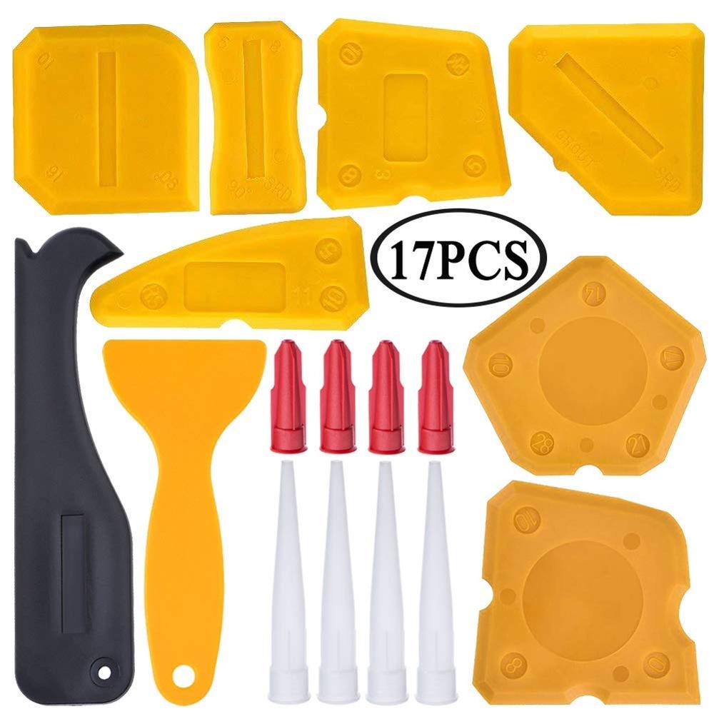 17 Pieces Caulking Tool Kit Silicone Sealant Finishing Tool Grout Scraper Caulk Remover and Caulk Nozzle