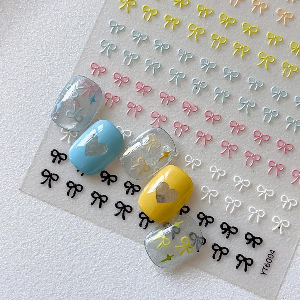 Adhesive Bow Nail Stickers: Gold, Silver, Red, Black & White Embossed Designs