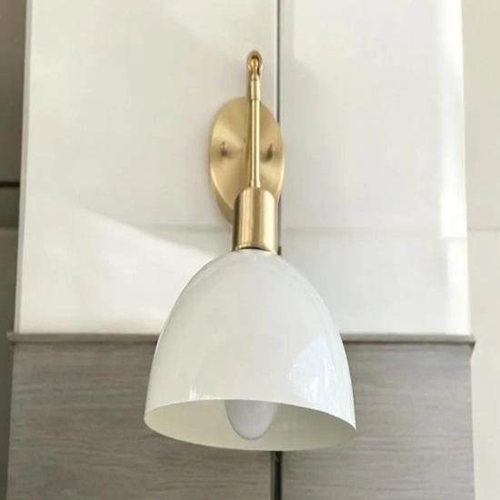 White and Brass Wall Sconce Single Light Vanity Lamp Modern Bathroom Light Fixture Bedroom, Living Room, Mirror Lighting