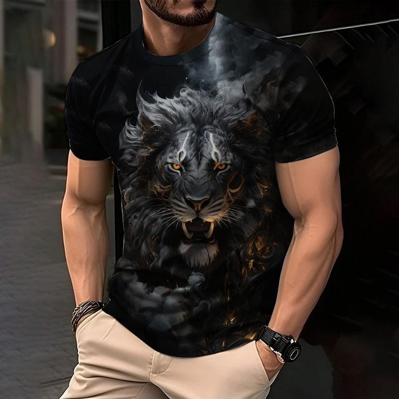Trendy Lion Graphic Print Short Sleeve Clothing 2026 Summer O-Neck Animal 3D Printed