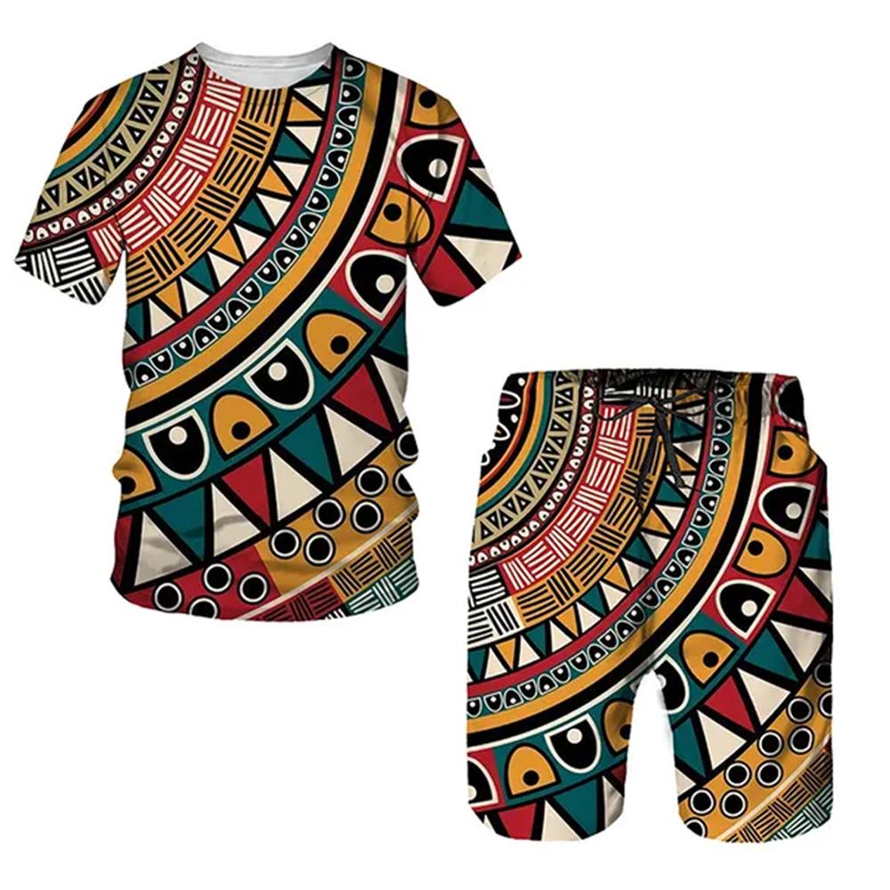 Afrikanische Outfits für Männer Afrikanische Kleidung für Männer 2-teiliges Trainingsanzug-Set Ethno-Stil Dashiki Shirts Kurzarm T-Shirt Shorts