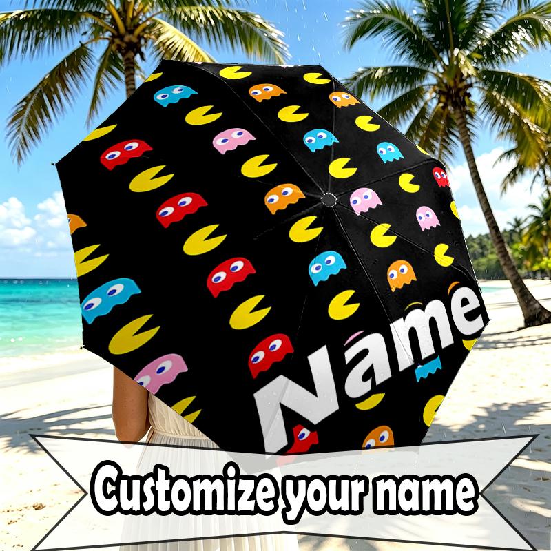 Custom Name Personalized PAC Print Umbrella, Auto Open Close, 8‑Rib Sturdy Frame, Commute Camping Hiking Use, Birthday Gift