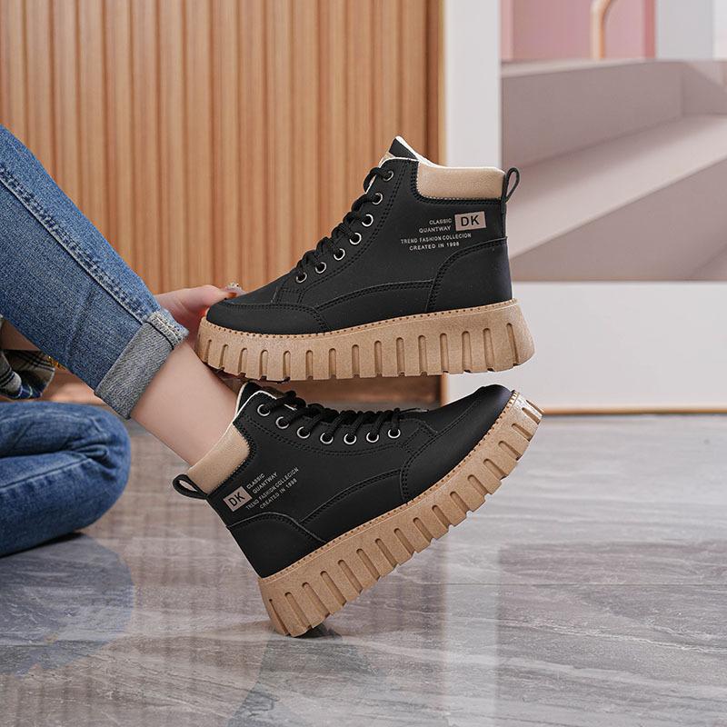 Martin Boots British Style New Spring Waterproof Leather Surface Showing Thin Feet Small High-top Casual Boots F