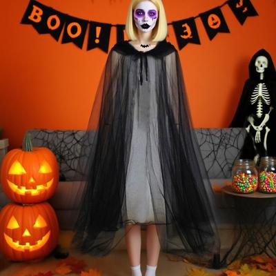 Gothic Death Cloak Spooky Witch Cloak With Hood For Cosplay Halloween Cosplay Costume For Masquerade Balls Photography Party