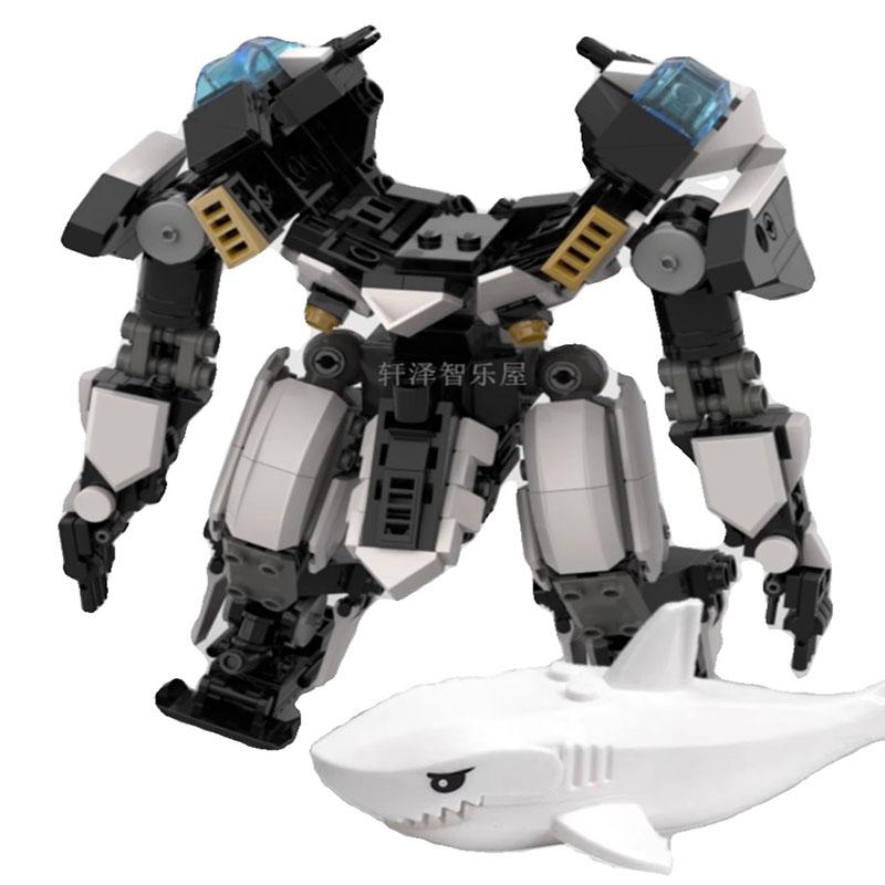 Non-Toxic Moc Marine Biology Series Big White Shark Mech Robot Alternative Special Armor Assembly Toy Building Blocks