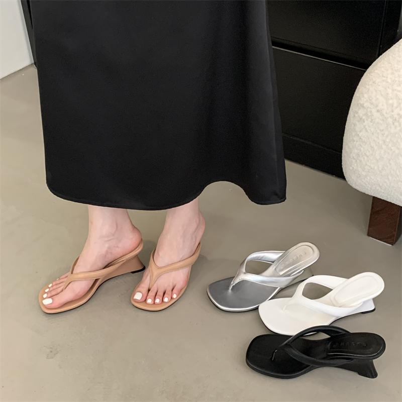 Eilyken Concise Square Clip Toe Platform Wedges Women Slippers Fashion High Heels Flip Flops Summer Shoes