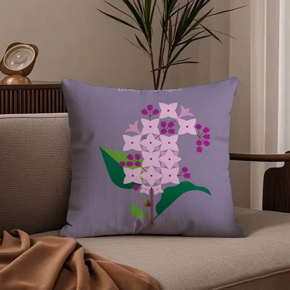 Simple Flower Art Pillow Case Anti-dustmite Pillowcase Invisible Zipper Silky Short Plush Sofa Cushion Cover