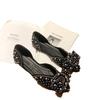 Pointed Single Shoes Women's Summer New Bow Ladyshoes Versatile Pearl Rhinestone Flat Bottom Shallow Beanie Shoes