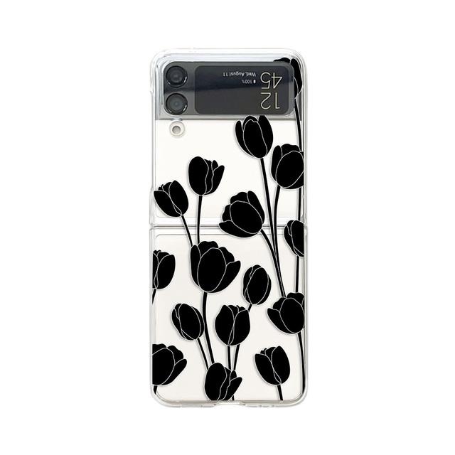 

Для Samsung Galaxy Z Flip 4 3 чехол с рисунком цветов тюльпана прозрачный противоударный жесткий чехол для ПК для Samsung Zflip4 Flip3 чехол For Samsung Z Flip 4