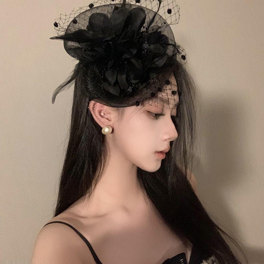 Hairpin Feathers Fascinator Hat Sweet Funeral Headdress Fashion Veil Hat Headwear  Headdress