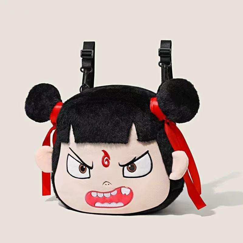 Nezha Smile Angry Expression Plush Backpack Cartoon Single Shoulder Gift Bag