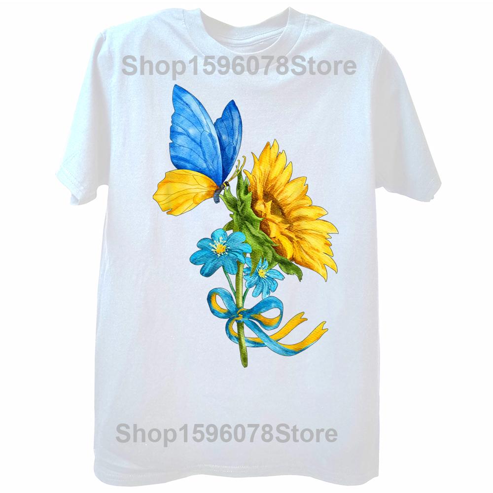 

Sunflower Ukraine Flag Butterfly Ukrainian Flag T-Shirt Men Short Sleeve Casual Cotton O-Neck Summer Short Sleeve T Shirts 3XL