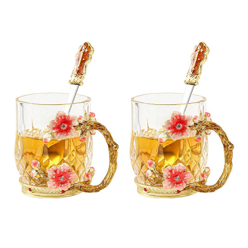 

enamel color tea set heat-resistant glass flower teacup tea water separation brewing teapot tea set small teacup wholesale 70ml 400ml