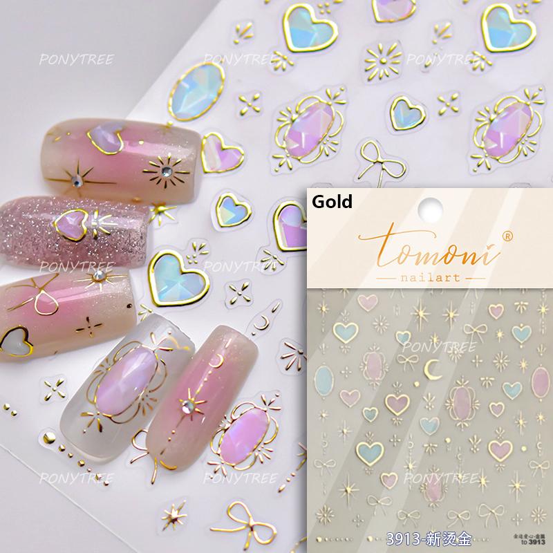 Lovely Strawberry Cherry Bowknot Lace Crystal Rhinestone Line Rococo Chic Adhesive Nail Art Sticker Manicure Decals