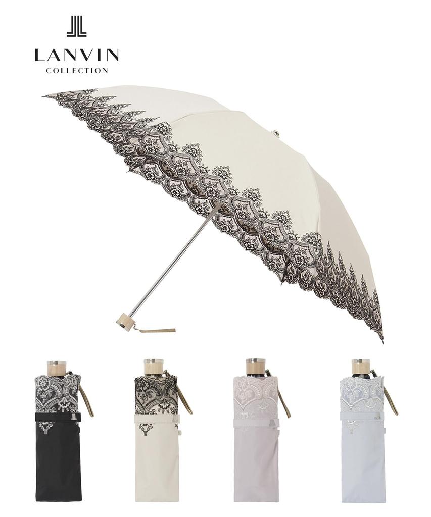 LANVIN COLLECTION Folding Sun and Rain Organza Floral Beige [Moonbat] Umbrella, Parasol, Umbrella, Heat-Blocking, Lightweight, Embroidered, Pattern,