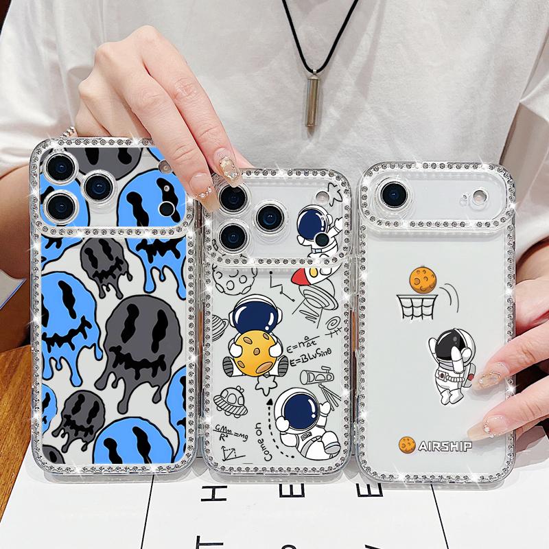 Diamond Astronaut Pattern Phone Case For iPhone 16e 17 Air 16 15 14 Pro Max 13 17 Pro Max 17 16 15 Plus Shockproof Bling Diamond TPU Soft Cover