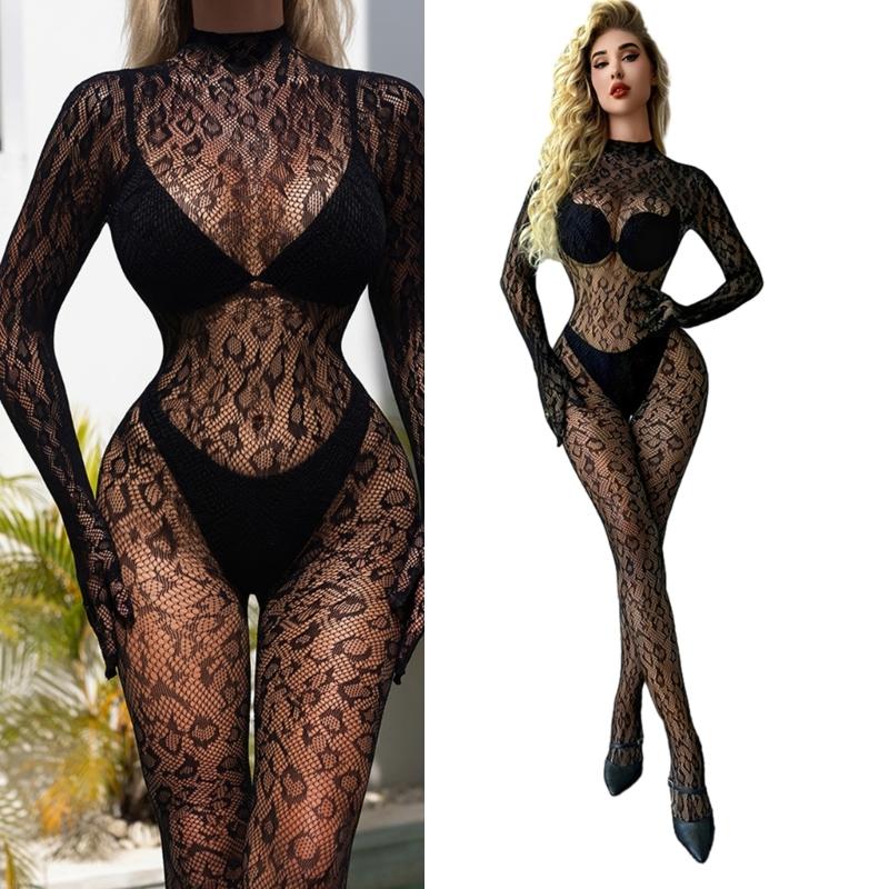 Women's Sexy Mesh BodyStocking Fishnet Lingerie Long Sleeve Babydoll Bodysuits
