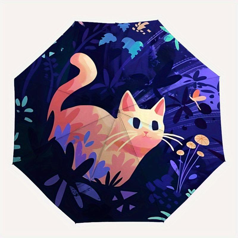 

1pc Cat Garden Automatic Open/close Folding Compact Umbrella, 8-Rib Sturdy Canopy, Lightweight Portable, Everyday Use, Gift, Outdoor Umbrella, Travel