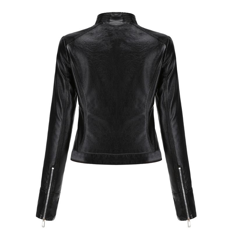 Faux Leather Jacket Women's Short Coat Spring Autumn Stand Collar Outwear Ladies British Style Temperament Thin Leather Coat