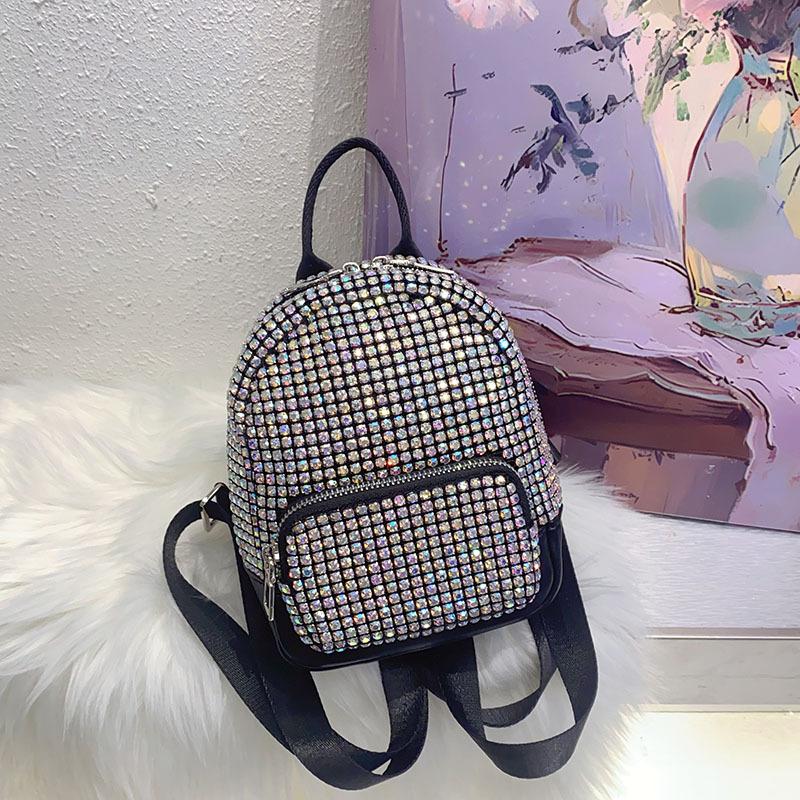 Exquisite and shiny handmade diamond inlaid high-end backpack, trendy campus style casual backpack, crossbody women's bag