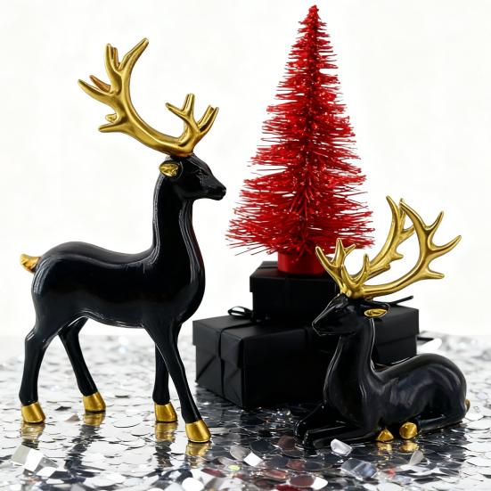 2/4Pcs Christmas Reindeer Statue Standing Sitting Elk Silhouette Figurine Deer Sculpture Home Office Desktop Decoration Ornament