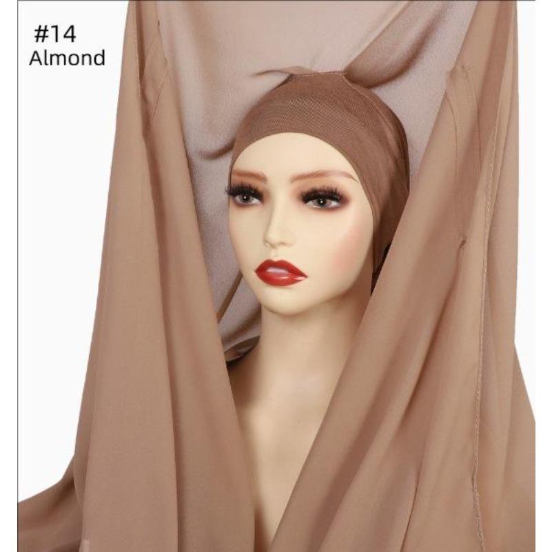 Instant Chiffon Hijab With Built In Magnet Buckle Solid Color Woman Muslim Hijab Scarf Soft Islam Turban Fashion Headband Shawl