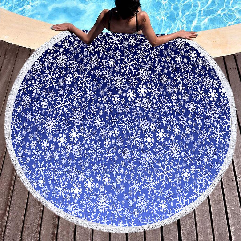 Snowflakes Round Beach Towel Christmas Decor Beach Blanket Soft Microfiber Winter Themed Towel For Boys Girls Teen New Year Gift