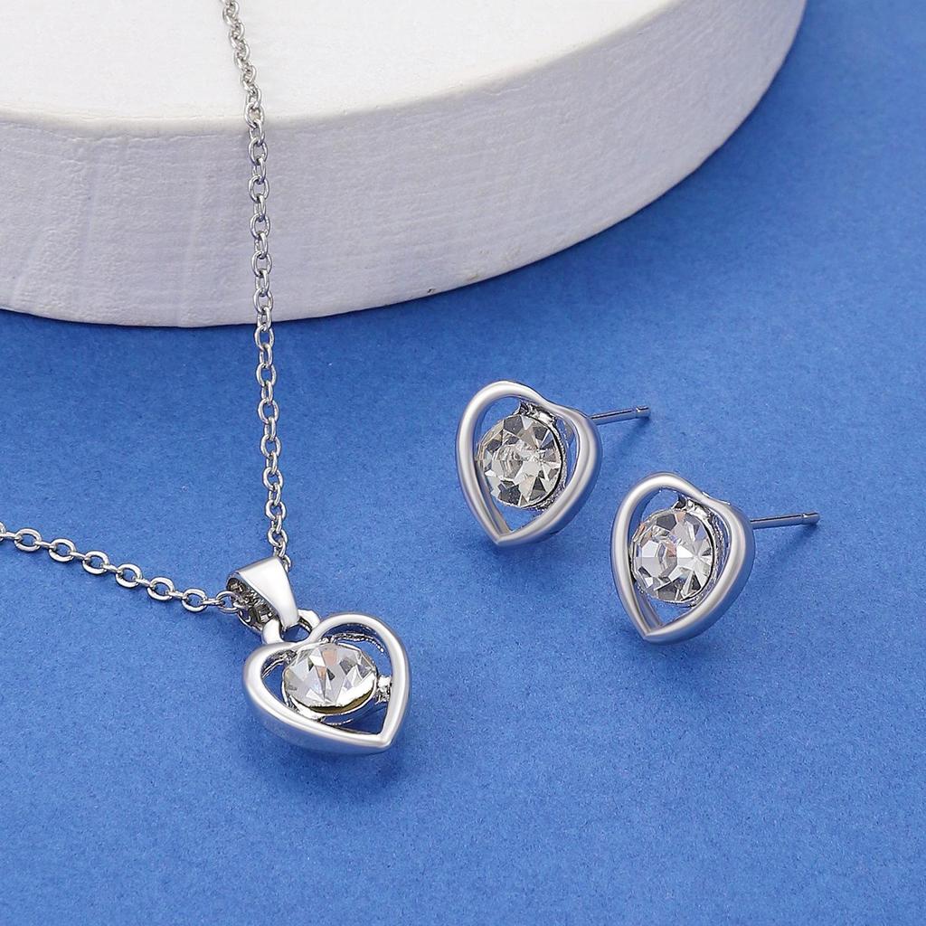 Women's Crystal Heart Jewelry Set: Necklace, Earrings, Ring, and Bracelet