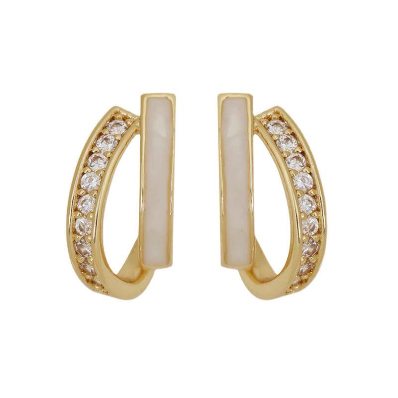 Korean Minimalist Diamond-Inlaid Double-Layer French Luxury Stud Earrings