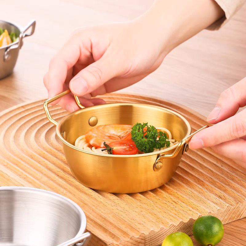 Salátová mísa Polévková mísa 304 Nerezová ocel s dvojitým uchem rukojetí proti opaření Miska na instantní nudle Miska na salátovou svačinku Miska na hranolky